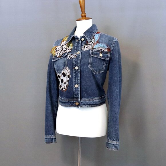 Roberto Cavalli Size IT 46 Butterfly Denim Jean Jacket Vintage - Picture 9 of 15